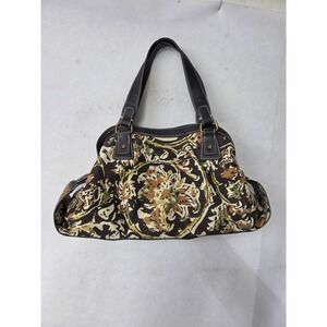 Bob Timberlake Vintage Chic Hobo Shoulder Bag Abstract Pattern Leather Trim‎